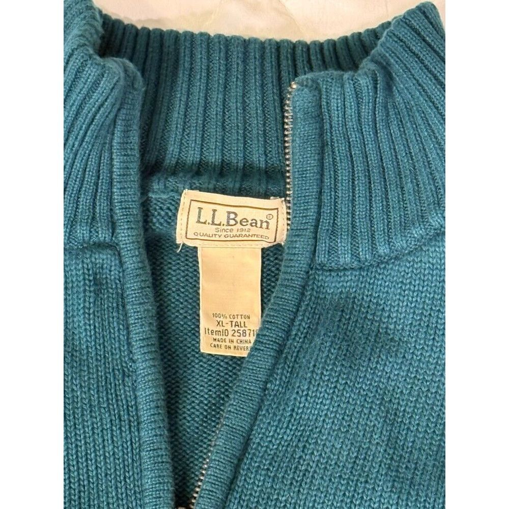 Vintage LL Bean 1/4 Zip Pullover Sweater Green Mens Size XL Tall 100% Cotton